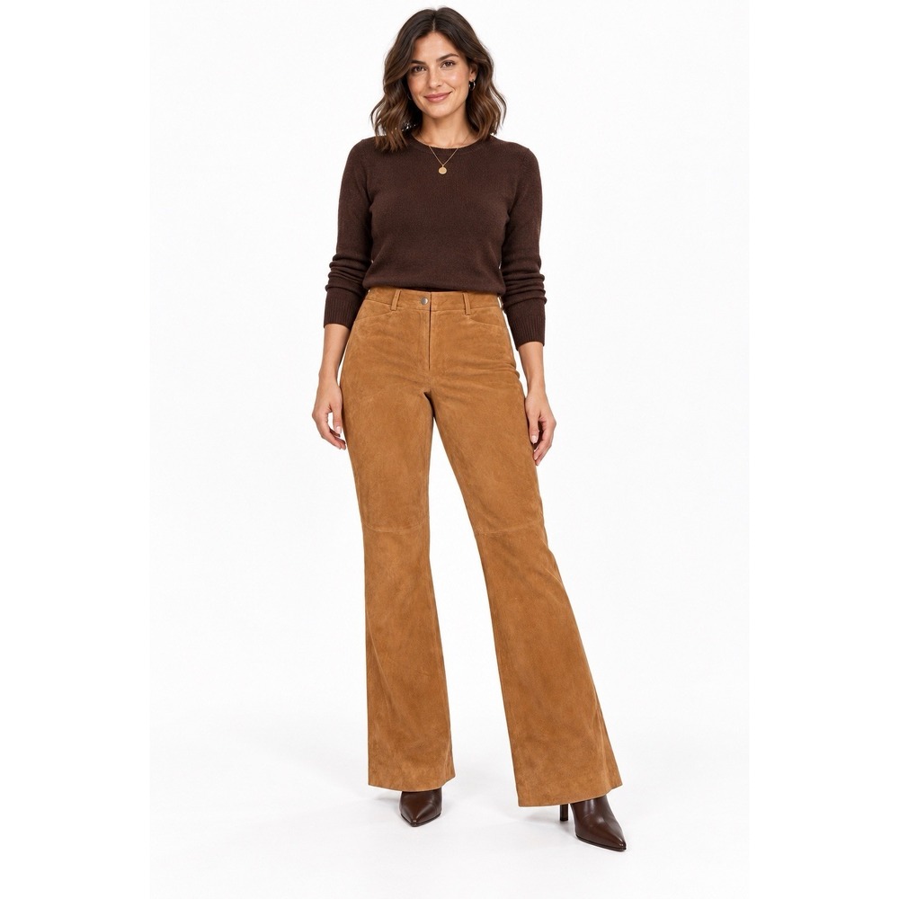 Jones New York Suede Leather Pants Womens 12 Camel Bootcut Boho Western Lined
